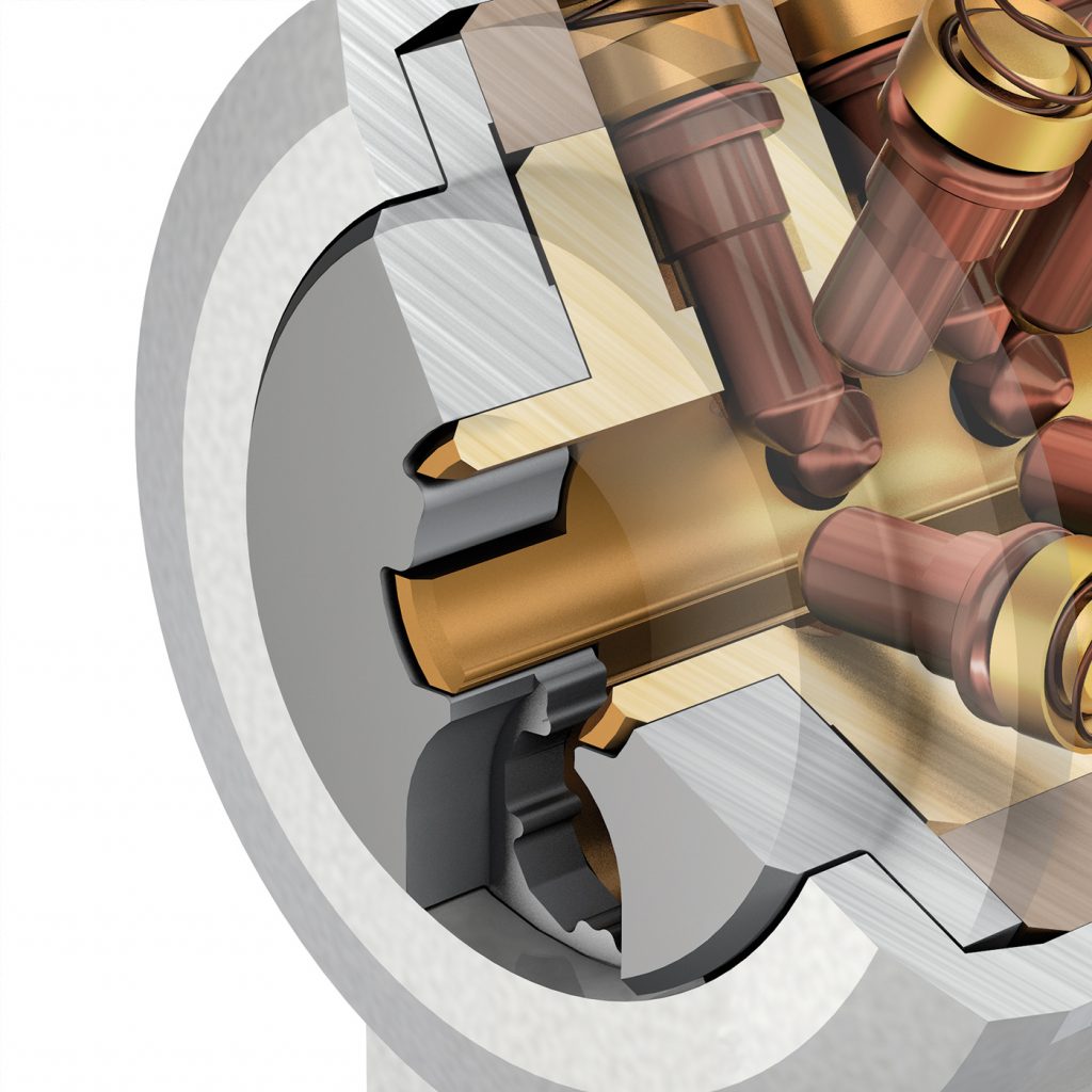 tecmotion – Schnittdarstellung eines Schließzylinders, Detailansicht: Kernscheibe mit Transparenz
